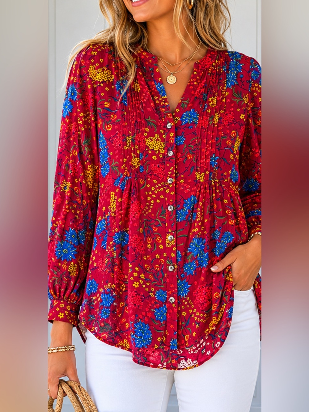 Maeve Anthropologie Red Floral Viscose Button Front Blouse Women’s XS